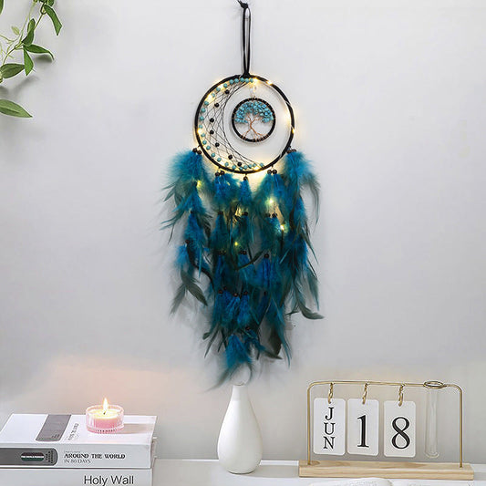 Feather Dream Catcher LED Fairy Lights Circular Net for Wall Hanging Decor