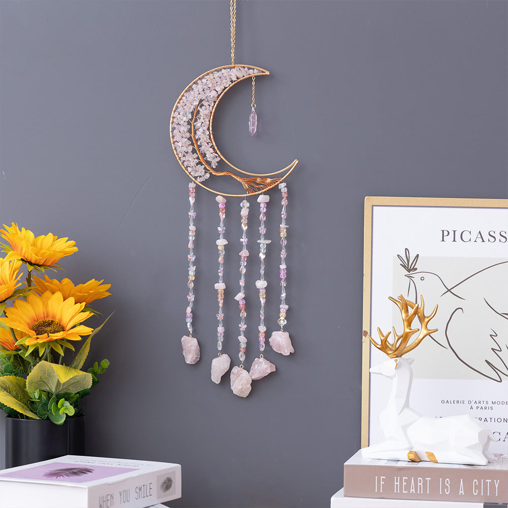 Moon Dream Catcher Crystal and Natural Gemstone Agate Stone Pendants Wind Chime