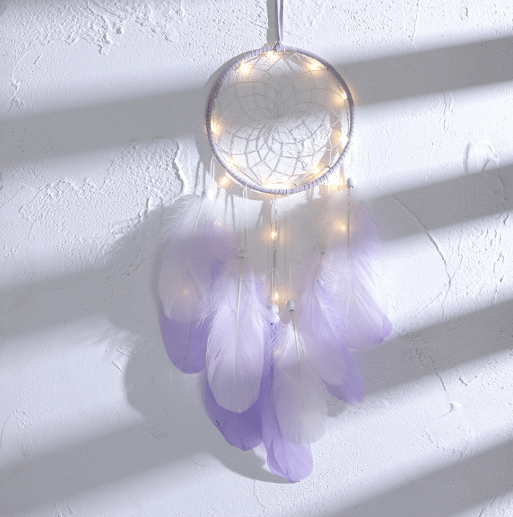 Handmade Dream Catcher With Light Room Decor Feather Weaving Wind Chimes Religious Mascot