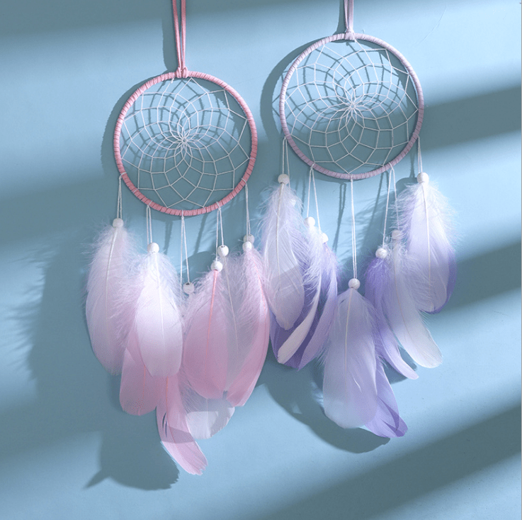 Handmade Dream Catcher With Light Room Decor Feather Weaving Wind Chimes Religious Mascot