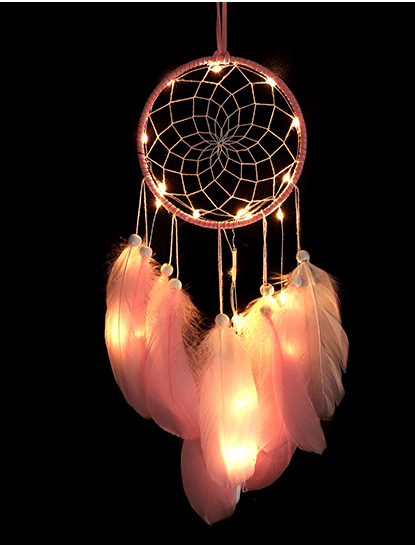 Handmade Dream Catcher With Light Room Decor Feather Weaving Wind Chimes Religious Mascot