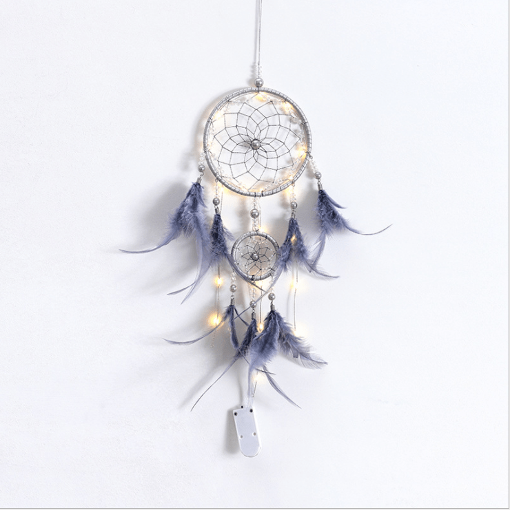 Handmade Dream Catcher With Light Room Decor Feather Weaving Wind Chimes Religious Mascot