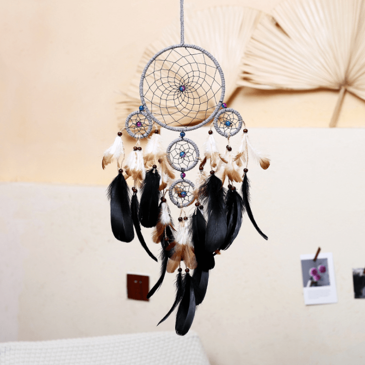 Handmade Dream Catcher With Light Room Decor Feather Weaving Wind Chimes Religious Mascot