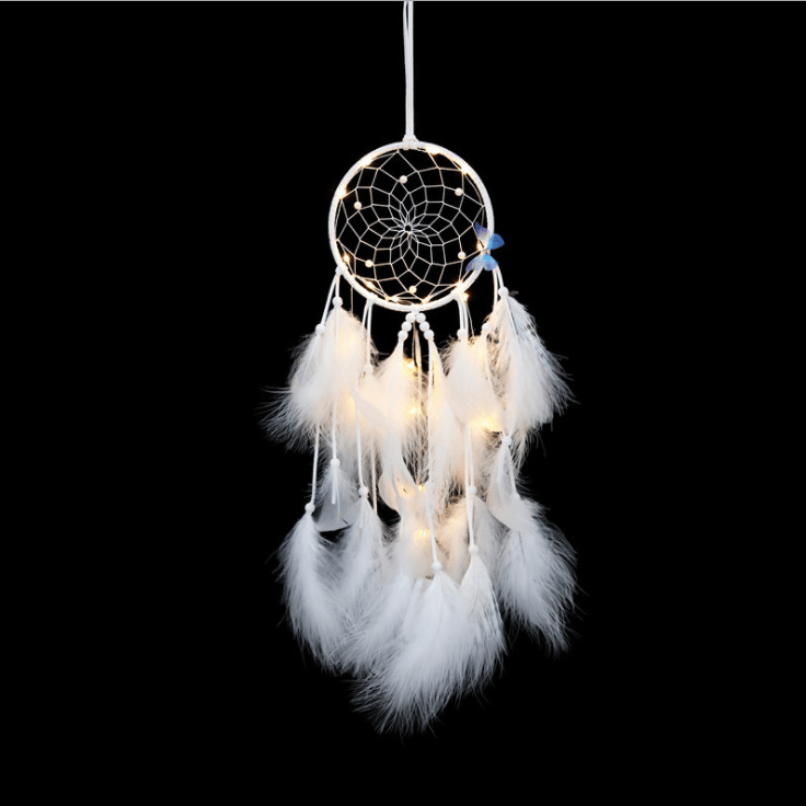 Handmade Dream Catcher With Light Room Decor Feather Weaving Wind Chimes Religious Mascot