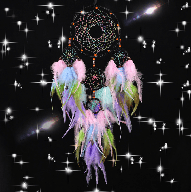 Handmade Dream Catcher With Light Room Decor Feather Weaving Wind Chimes Religious Mascot