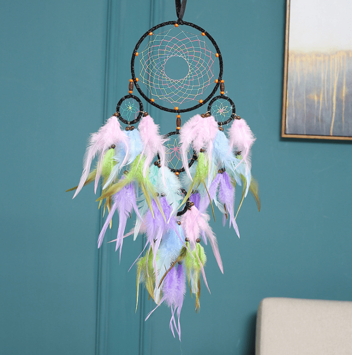 Handmade Dream Catcher With Light Room Decor Feather Weaving Wind Chimes Religious Mascot