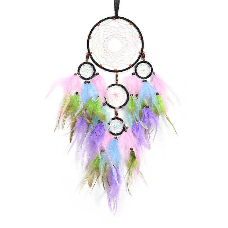 Handmade Dream Catcher With Light Room Decor Feather Weaving Wind Chimes Religious Mascot