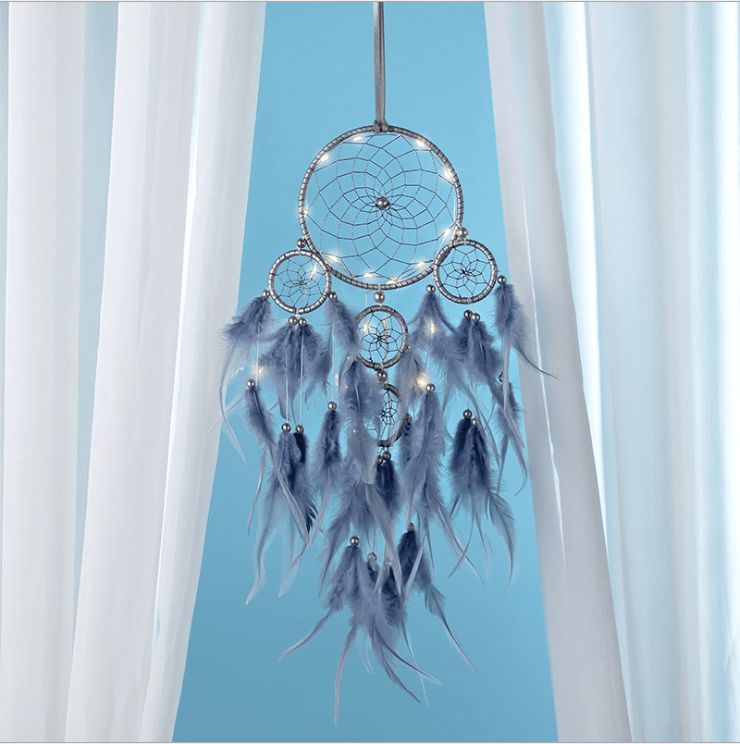 Handmade Dream Catcher With Light Room Decor Feather Weaving Wind Chimes Religious Mascot