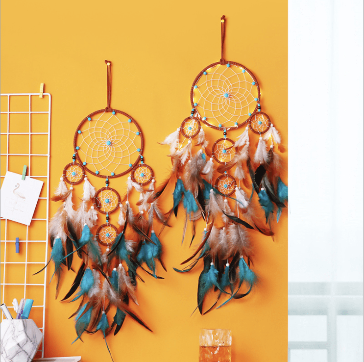 Handmade Dream Catcher With Light Room Decor Feather Weaving Wind Chimes Religious Mascot