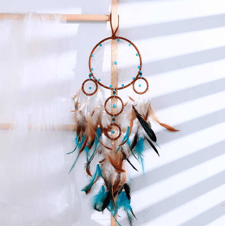 Handmade Dream Catcher With Light Room Decor Feather Weaving Wind Chimes Religious Mascot