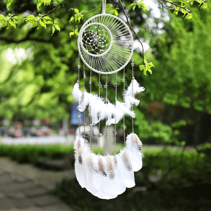 Handmade Dream Catcher With Light Room Decor Feather Weaving Wind Chimes Religious Mascot