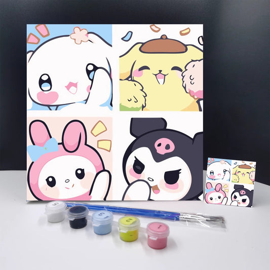 30x30CM Sanrio Characters - Kids with Framed DIY Oil Painting By Numbers