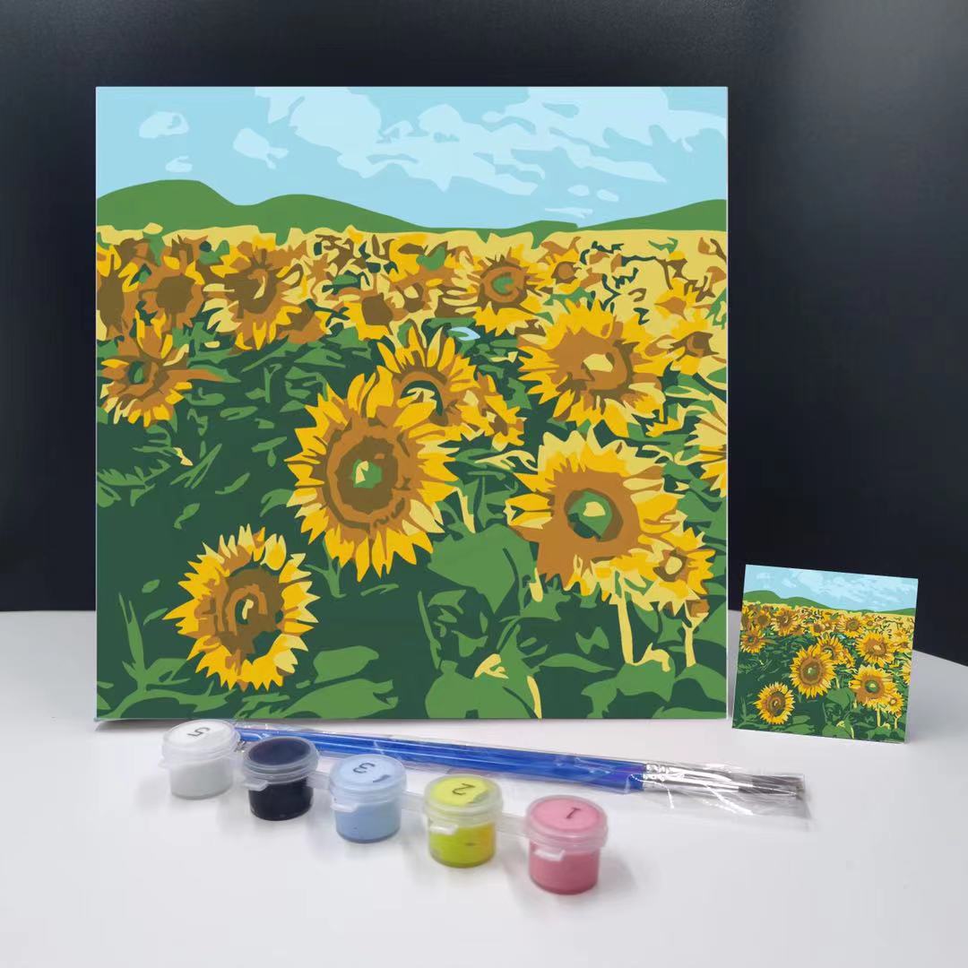 20x20CM Sunflower - Kids with Framed DIY Oil Painting By Numbers