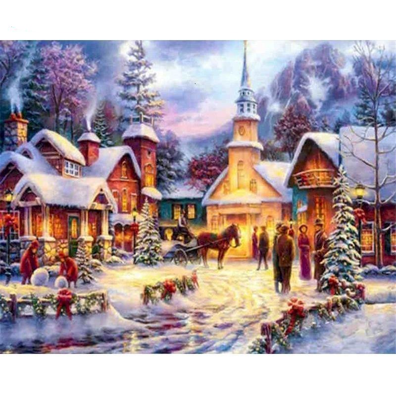 Christmas DIY Snow scenery Oil Painting By Numbers for Canvas Home Decor