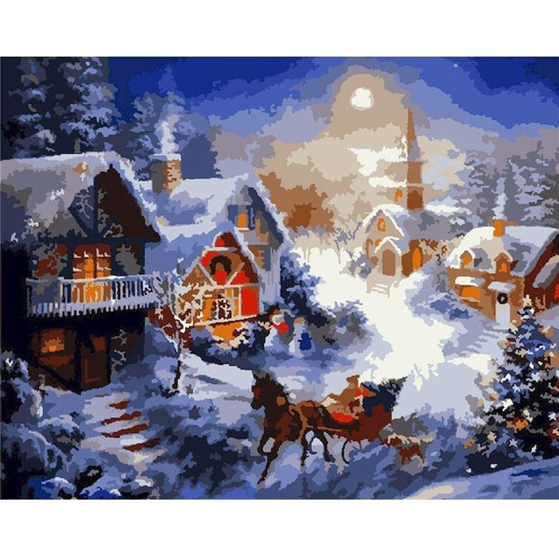 Christmas DIY Snow scenery Oil Painting By Numbers for Canvas Home Decor