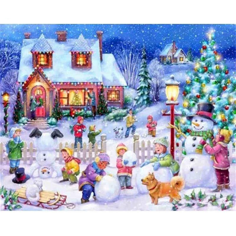 Christmas DIY Snow scenery Oil Painting By Numbers for Canvas Home Decor