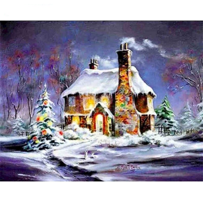 Christmas DIY Snow scenery Oil Painting By Numbers for Canvas Home Decor