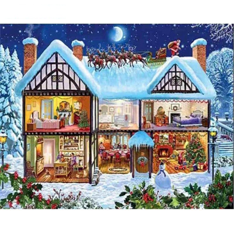 Christmas DIY Snow scenery Oil Painting By Numbers for Canvas Home Decor