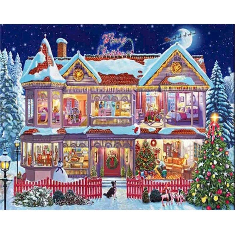 Christmas DIY Snow scenery Oil Painting By Numbers for Canvas Home Decor